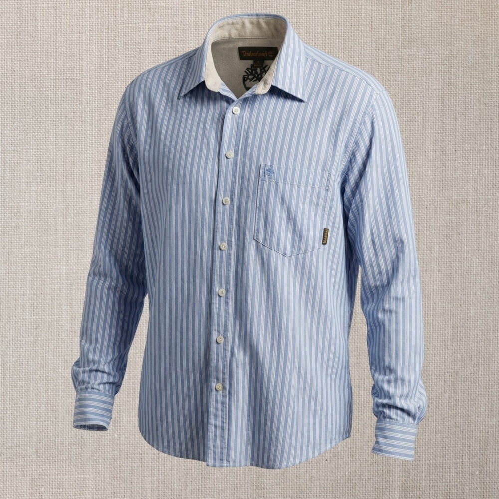 Mens Timberland Striped Button Up Long Sleeve/Dress Shirt